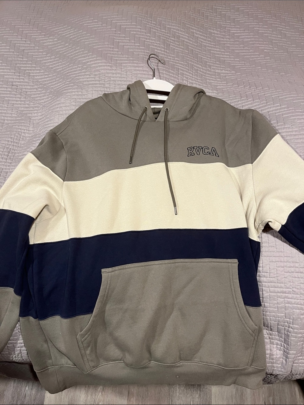 RVCA Men's Olive, Cream & Navy Colorblock Pullover Hoodie